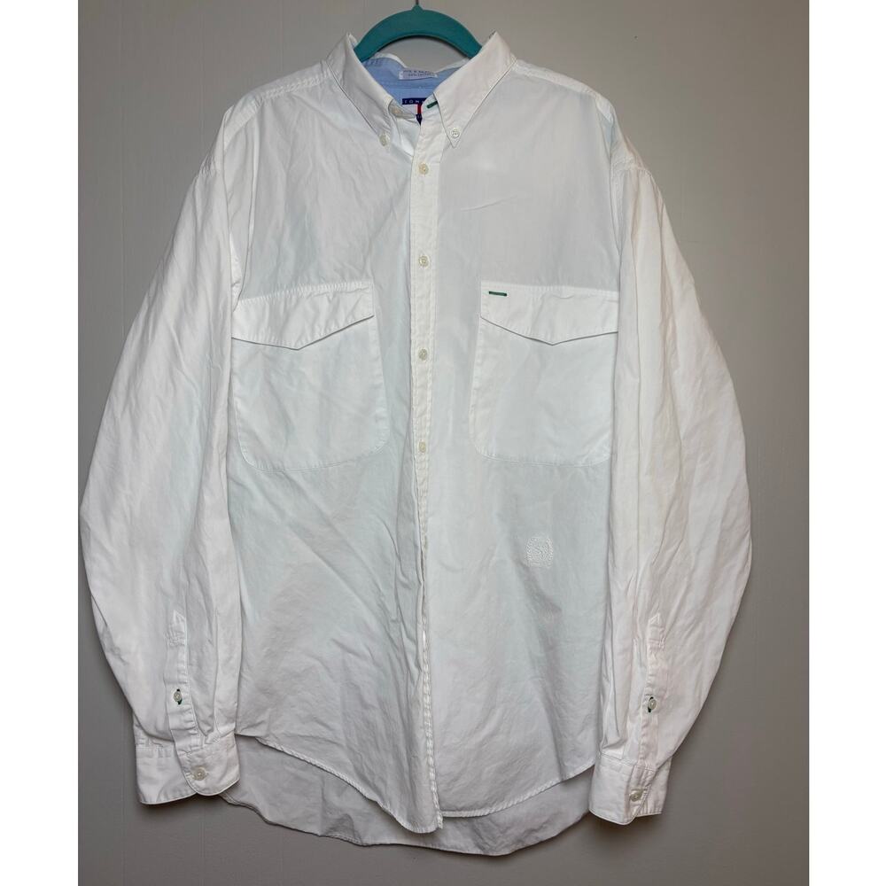 Tommy Hilfiger 90s Y2K 100% Cotton White Long Sleeve Button Up Shirt